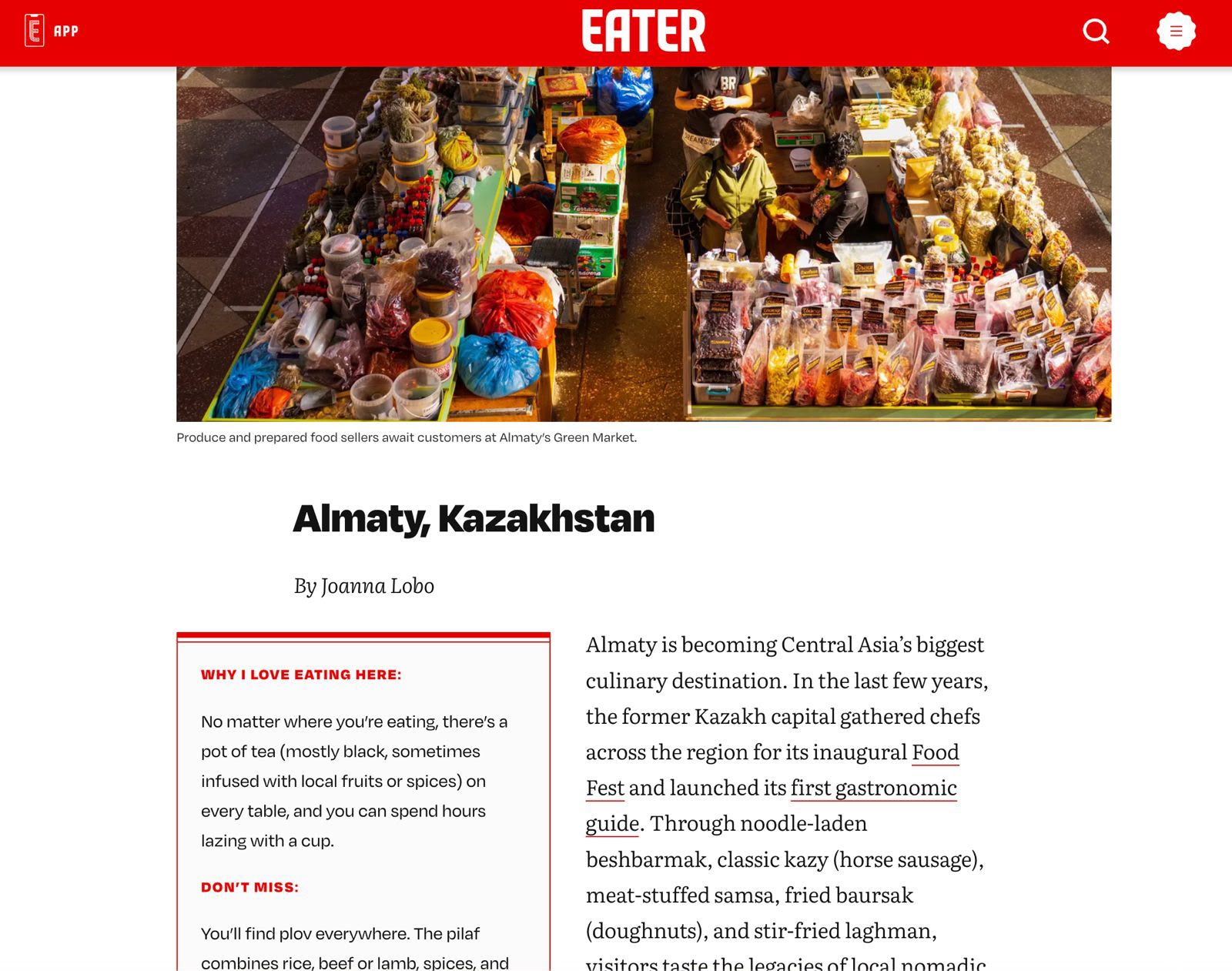 Алматы вошел в список гастрономических направлений Where to Eat 2026 по версии Eater