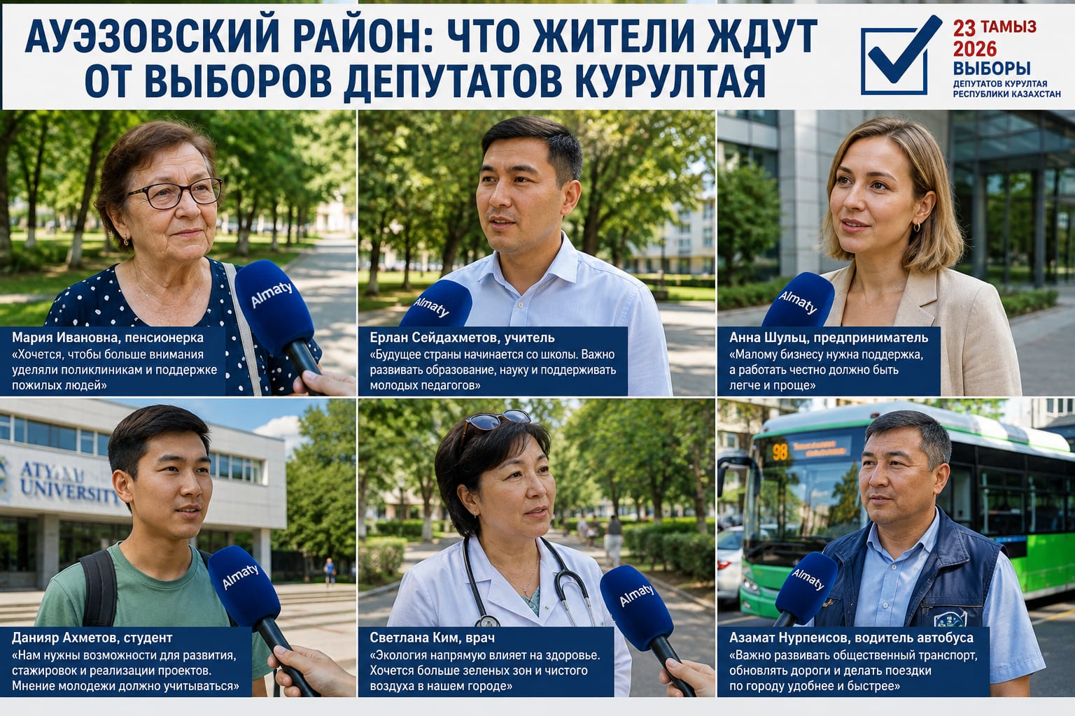«Хочется, чтобы нас слышали»:жители Ауэзовского района Алматы рассказали, чего ждут от выборов депутатов Курултая